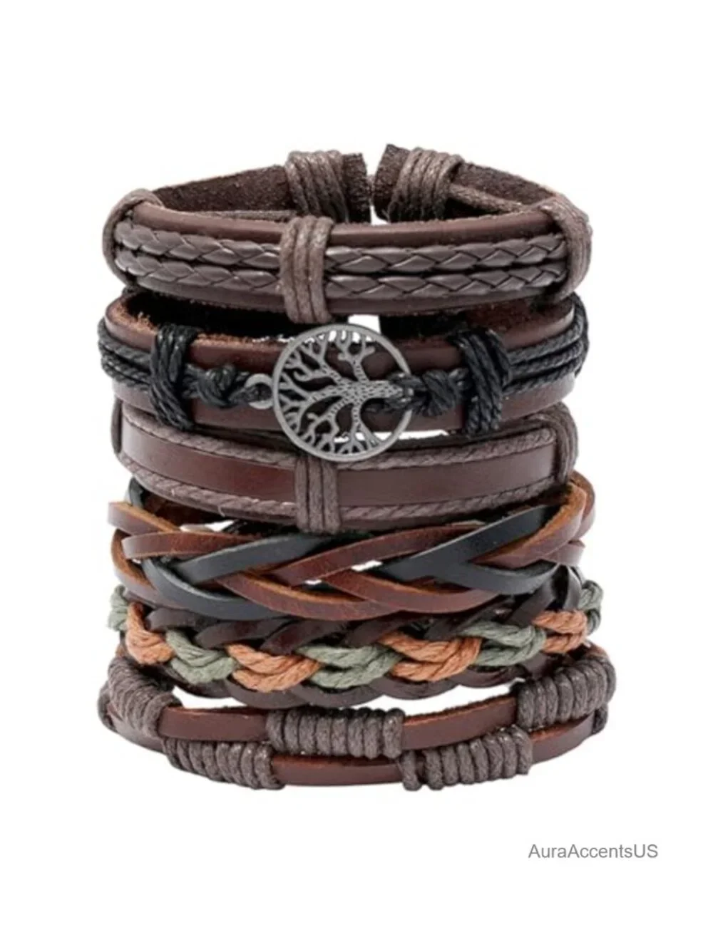 Multilayer Braided Faux Leather Wrap Cuff Bracelet Punk Gothic Grunge